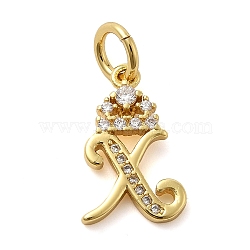 Brass Micro Pave Cubic Zirconia Pendants, with Jump Ring, Letter X, 16x10x2mm, Ring: 6x1mm, Inner Diameter: 4mm(KK-M273-01G-X)