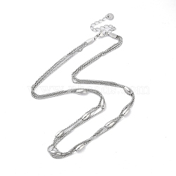 304 Stainless Steel Box Chain Necklaces, Oval Beaded Necklaces for Women, Stainless Steel Color, 16.65 inch(42.3cm)(NJEW-M213-02P)