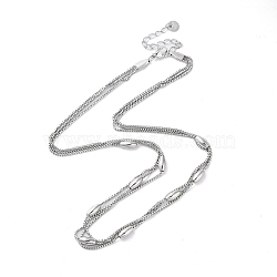 Non-Tarnish 304 Stainless Steel Box Chain Necklaces, Oval Beaded Necklaces for Women, Stainless Steel Color, 16.65 inch(42.3cm)(NJEW-M213-02P)