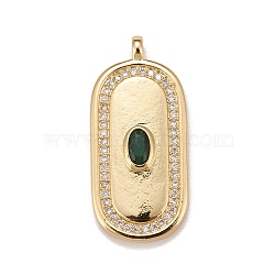 Brass Micro Pave Cubic Zirconia Pendants, Real 18K Gold Plated, Lead Free & Cadmium Free, Oval, Dark Green, 28x13x3.5mm, Hole: 2mm(KK-A161-28G)