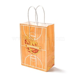 Rectangle Paper Bags, with Handle, for Gift Bags and Shopping Bags, Sports Theme, Basketball Pattern, Orange, 14.9x8.1x21cm(CARB-B002-06D)