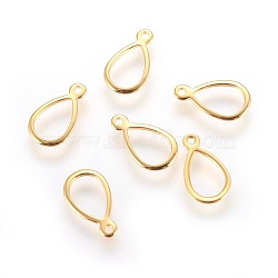 304 Stainless Steel Open Charms, Teardrop, Golden, 12x7x1mm, Hole: 1mm(STAS-P227-22G)