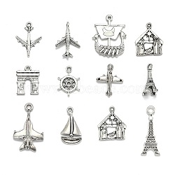 Tibetan Style Alloy Pendants, Lead Free & Cadmium Free, Mixed Shapes, Antique Silver, 13.5~54x7.5~36x2~8mm, Hole: 1~2.5mm(TIBEP-MSMC021-45AS-RS)