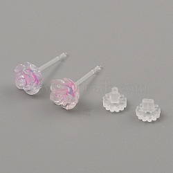 Resin Stud Earrings, Flower, Pearl Pink, 7x7mm(EJEW-WH0016-39B)