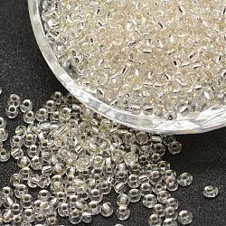 8/0 Transparent Glass Round Seed Beads, Grade A, Silver Lined, Clear, 2.8~3.2mm, Hole: 1.0mm, about 15000pcs/pound(SEED-J010-F8-21)