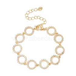 Clear Cubic Zirconia Open Ring Link Chains Bracelet, Brass Jewelry for Women, Cadmium Free & Lead Free, Real 18K Gold Plated, 6-1/2 inch(16.4cm)(BJEW-I301-08G)