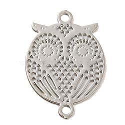 Rack Plating Brass Hollow Out Connector Charms, Long-Lasting Plated, Owl Etched Metal Embellishments, Platinum, 16.5x11.5x0.3mm, Hole: 1.2mm(KKC-D001-29P)