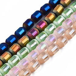 Electroplate Glass Beads Strands, Frosted, Barrel, Mixed Color, 9x7mm, Hole: 1mm, about 60~62pcs/strand, 21.50~22.13 inch(54.6~56.2cm)(EGLA-Q126-004)