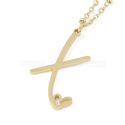 304 Stainless Steel Pendant Necklaces, Letter Charms, Letter X, 16.22 inch(41.2cm), Pendant: 29.5x18x1.3mm(NJEW-H029-02G-X)