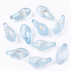 Transparent Spray Painted Glass Pendants, with Gold Foil, Petal, Light Blue, 22~23x11x6mm, Hole: 1.2mm(GLAA-N042-001A-E07)