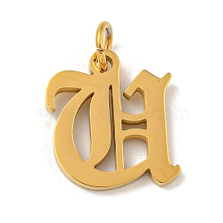 Ion Plating(IP) 304 Stainless Steel Charms, Laser Cut, Golden, Letter Charm, Letter U, 14x12.5mm, Hole: 3mm(STAS-I010-01G-U)