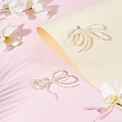 2Pcs Bowknot Plastic Imitation Pearl Shoe Charms, Shoe Decorations, White, 80x73x4mm(HJEW-LP0002-02)