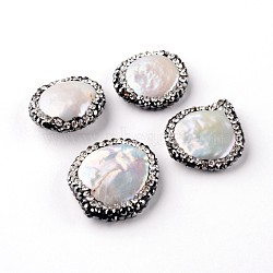 Natural Shell Beads, with Polymer Clay Rhinestone, 19~24x16~20x4~6mm, Hole: 0.5mm(G-F215-38)