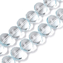 Transparent Electroplate Glass Beads Strands, Oval, Light Sky Blue, 14.5x11x10~10.5mm, Hole: 1.2mm, about 54~55pcs/strand, 24.17~24.41 inch(61.4~62cm)(EGLA-N012-06D)