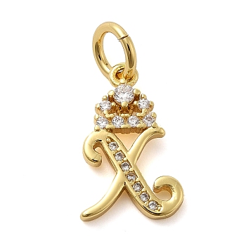 Brass Micro Pave Cubic Zirconia Pendants, with Jump Ring, Letter X, 16x10x2mm, Ring: 6x1mm, Inner Diameter: 4mm
