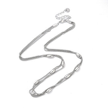 304 Stainless Steel Box Chain Necklaces, Oval Beaded Necklaces for Women, Stainless Steel Color, 16.65 inch(42.3cm)
