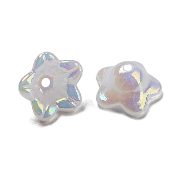 Iridescent Acrylic Bead Caps, AB Color Plated, 5-Petal Flower, Creamy White, 12.5x12.5x6.5mm, Hole: 1.5mm