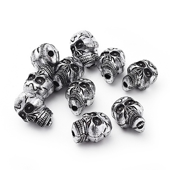 Antique Silver Plated Acrylic Beads, Halloween Skull, 23x17x15.5mm, Hole: 3.5mm, about 172pcs/500g