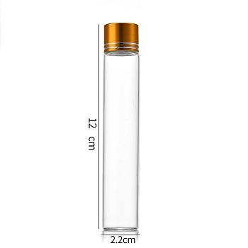 Clear Glass Bottles Bead Containers, Screw Top Bead Storage Tubes with Aluminum Cap, Column, Golden, 2.2x12cm, Capacity: 30ml(1.01fl. oz)