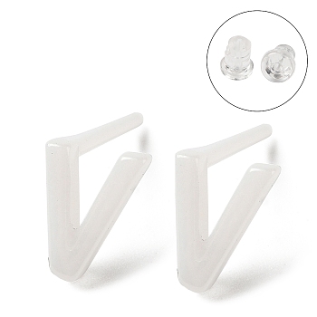 Hypoallergenic Bioceramics Zirconia Ceramic Stud Earrings, No Fading and Nickel Free, Alphabet, Letter V, 7x5.5mm