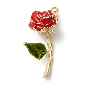 Alloy Enamel Pendants, Long-Lasting Plated, Golden, Rose Charm, Red, 31x16x9mm, Hole: 1.2mm