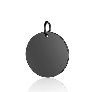 201 Stainless Steel Pendants, Flat Round, Stamping Blank Tag, Gunmetal, 22x1.5mm, Hole: 5mm