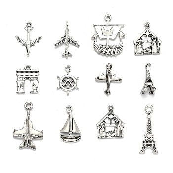 Tibetan Style Alloy Pendants, Lead Free & Cadmium Free, Mixed Shapes, Antique Silver, 13.5~54x7.5~36x2~8mm, Hole: 1~2.5mm