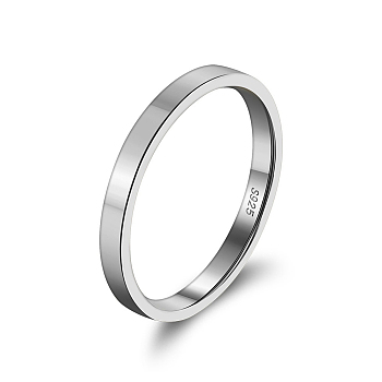 Anti-Tarnish Rhodium Plated 925 Sterling Silver Plain Band Rings, with S925 Stamp, Platinum, Wide: 2mm, US Size 7(17.3mm)