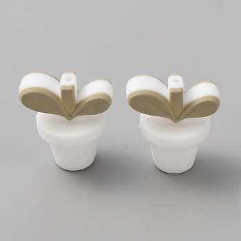 Leaf Pot Food Grade Eco-Friendly Silicone Beads, Tan, 30x26x20mm, Hole: 2mm