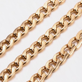 Aluminium Twisted Chains Curb Chains, Unwelded, Lead Free and Nickel Free, Oxidated in Gold, Size: about Chain: 9mm long, 5mm wide, 1.5mm thick