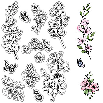 Custom PVC Plastic Clear Stamps, for DIY Scrapbooking, Photo Album Decorative, Cards Making, Stamp Sheets, Film Frame, March Cherry Blossom, 160x110x3mm