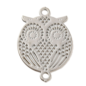 Rack Plating Brass Hollow Out Connector Charms, Long-Lasting Plated, Owl Etched Metal Embellishments, Platinum, 16.5x11.5x0.3mm, Hole: 1.2mm