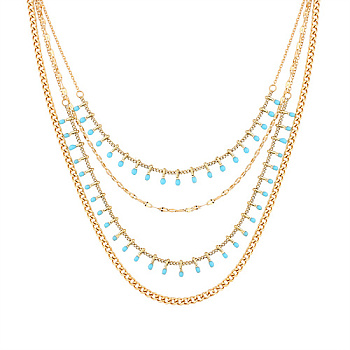 Stainless Steel Curb Chains Multi Layers Bib Necklaces, with Natural  Turquoise Charms, Golden, 15.75 inch(40cm)