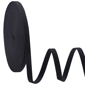 Polyester Herringbone Ribbon, for Garment Accessories, Black, 1/2 inch(12.5mm)