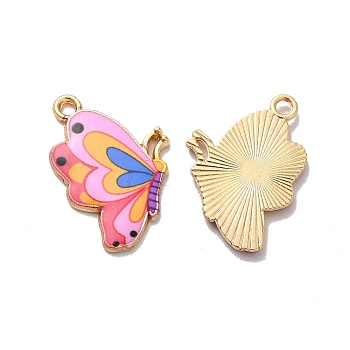 Alloy Enamel Pendants, Golden, Butterfly Charm, Colorful, 24.5x16.5x2mm, Hole: 1.6mm