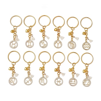 Brass Micro Pave Cubic Zirconia Keychain, Constellation, Golden, 7.15cm, 1pc/style, 12pcs/set