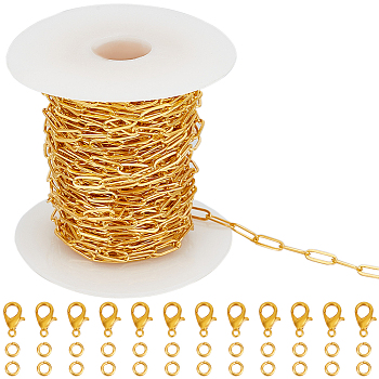 BAGDIY Brass Paperclip Chains Bracelet Necklace Making Kit, Jewelry Set, Golden, 9x3.5x0.7mm