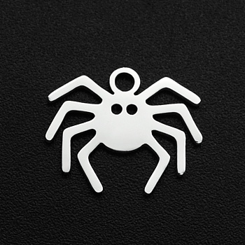Halloween 201 Stainless Steel Charms, Laser Cut, Spider, Stainless Steel Color, 12x14.5x1mm, Hole: 1.6mm