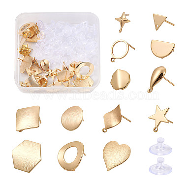 Kissitty 26Pcs Heart & Geometry Brass Stud Earring Findings(KK-KS0001-20)-8