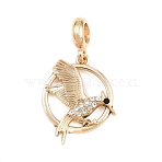 Alloy Crystal Rhinestone European Dangle Charms, Ring with Bird Large Hole Pendants, Rack Plating, Long-Lasting Plated, Golden, 35.5mm, Hole: 4.5mm(AL-CBAC2D3-05G)