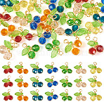 28Pcs 7 Colors Trabsparent Glass Pendants, Cherry, with Real 18K Gold Plated Copper Wire, Faceted, Mixed Color, 15mm, Hole: 2.3mm, 4pcs/color(PALLOY-TAC0187)