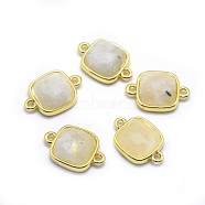 Natural Rainbow Moonstone Links connectors, with Golden Tone Brass Findings, Square, Faceted, 16x11x5mm, Hole: 1.2mm(G-O177-15H-G)