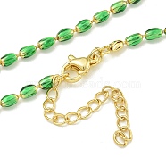 Brass Enamel Column Link Chain Necklaces, Real 18K Gold Plated, Lead Free & Cadmium Free & Nickel Free, Long-Lasting Plated, Green, 17.60~18.11 inch(44.7~46cm)(NJEW-H039-16G-02)