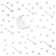Custom Acrylic Wall Stickers, for Home Living Room Bedroom Decoration, Square with Moon and Star Pattern, Silver, 300x300mm, 3pcs/set(DIY-WH0249-040)