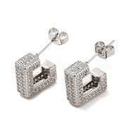 Brass Micro Pave Clear Cubic Zirconia Stud Earrings for Women, Letter J, Platinum, 13x4mm(EJEW-A040-06P)