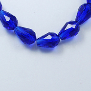 Glass Beads Strands, Faceted, teardrop, Blue, 15x10mm, Hole: 2mm, about 48pcs/strand, 27.56 inch(70cm)(X-GLAA-R024-15x10mm-3)