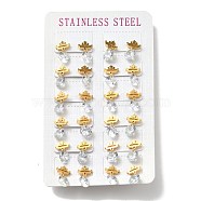 Clear Cubic Zirconia Star Crown Dangle Stud Earrings, 304 Stainless Steel Jewelry for Women, Golden, 15x10mm, Pin: 0.7mm(EJEW-G292-04G)