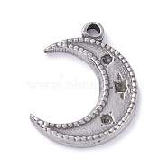 304 Stainless Steel Pendant Rhinestone Cabochons, Moon, Stainless Steel Color, 18x13.5x1.5mm, Hole: 1.5mm, Fit for 1mm Rhinestone(STAS-P288-17P)