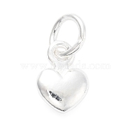 925 Sterling Silver 3D Heart Charms, with 925 Stamp and Jump Rings, Silver, 9x6.5x2.5mm, Hole: 4mm(STER-S009-11A-S)