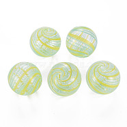 Transparent Handmade Blown Glass Globe Beads, Stripe Pattern, Round, Yellow, 20~21mm, Hole: 1.5~2mm(X-GLAA-T012-27)